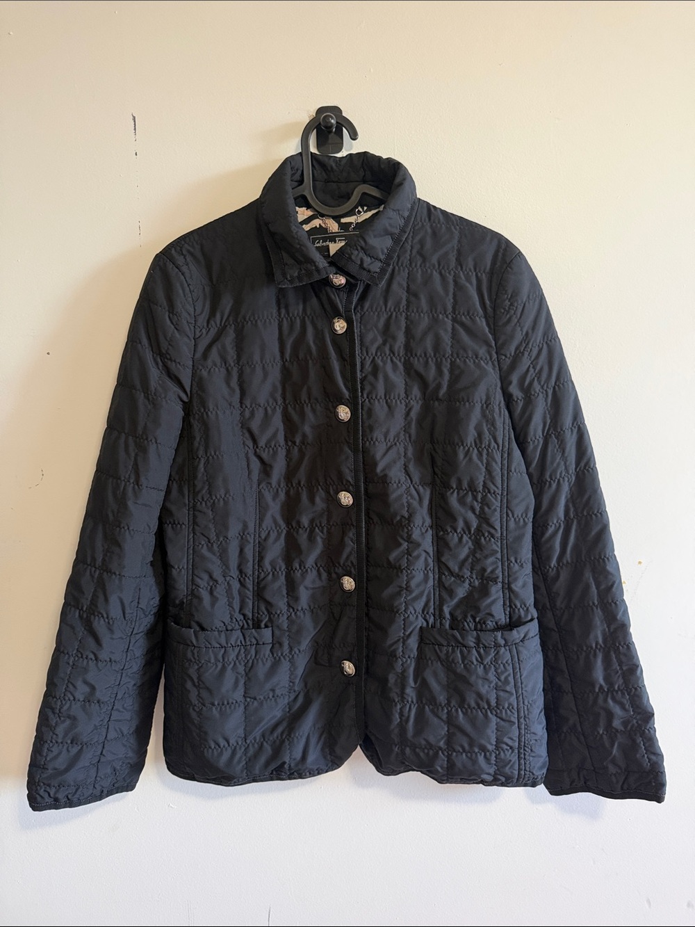 Salvatore Ferragamo Black Quilted Button-Front Puffer Jacket